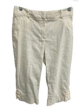 Lena Gabrielle Womens Linen Blend Capri Pants Size 8 White Pockets